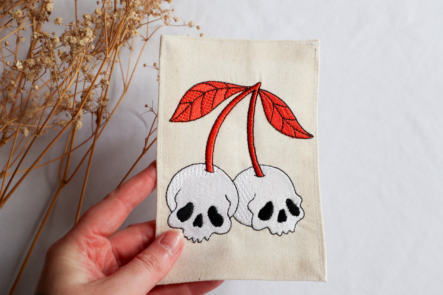 Skull Cherry Embroidered Art