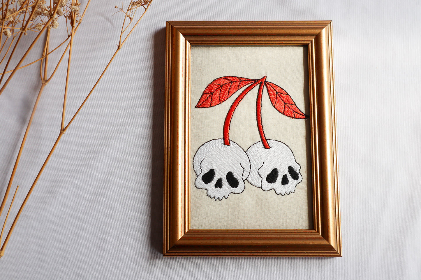 Skull Cherry Embroidered Art