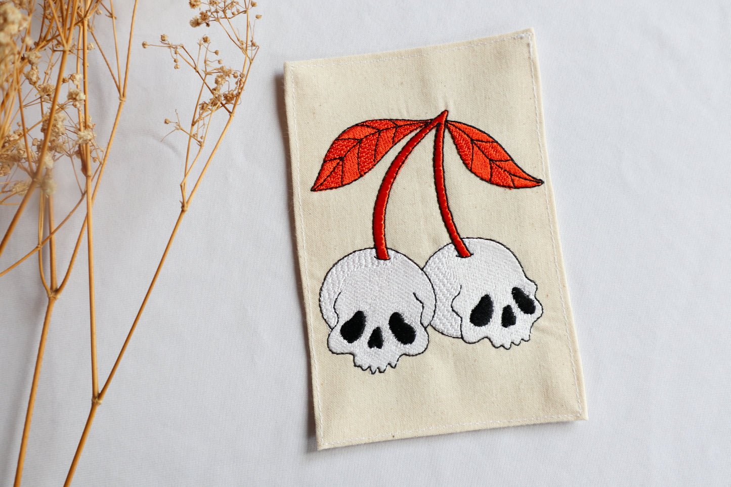 Skull Cherry Embroidered Art