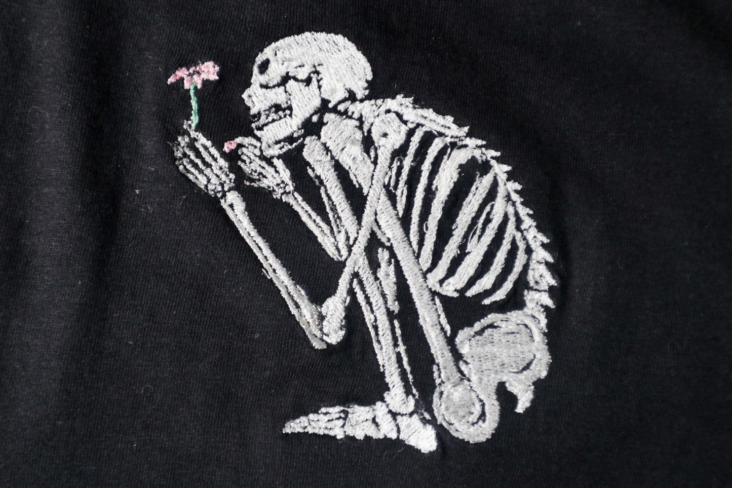 Skeleton Flower Embroidered T-Shirt