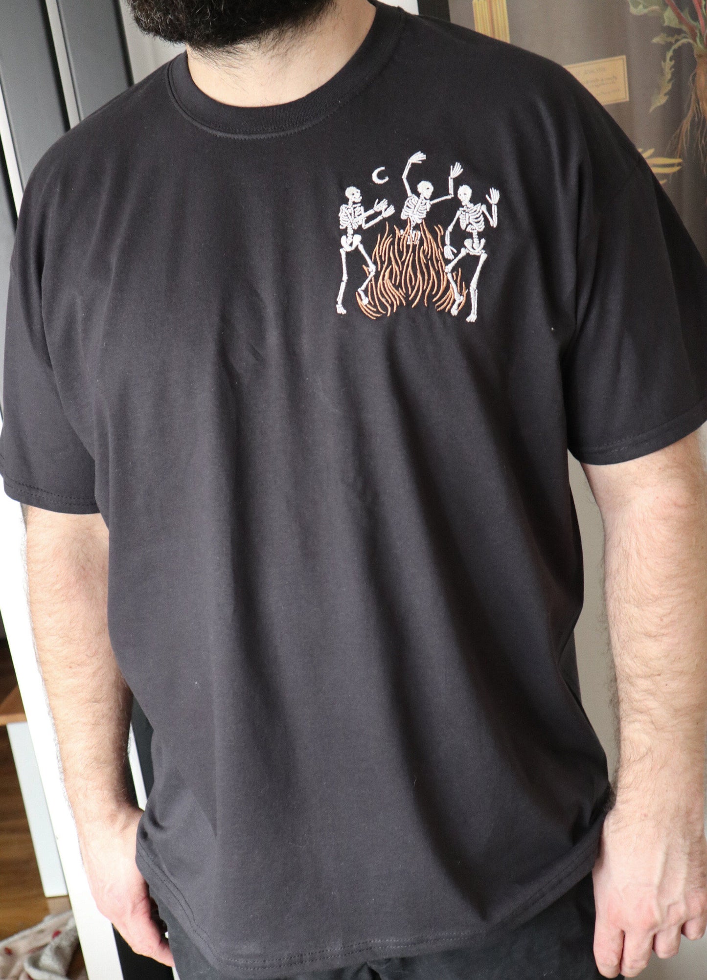 Skeleton Fire Embroidered T-Shirt