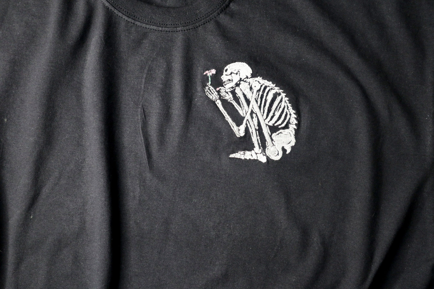 Skeleton Flower Embroidered T-Shirt