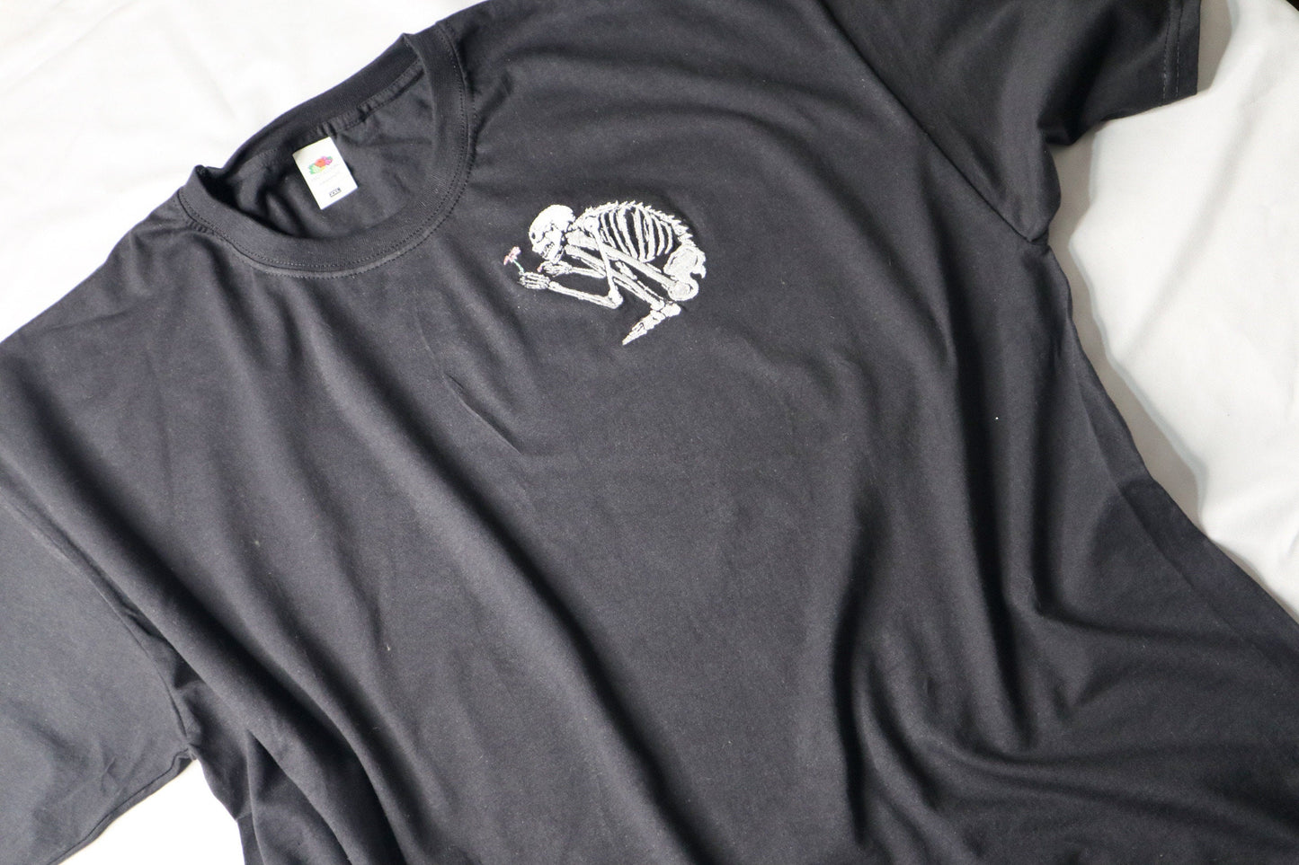 Skeleton Flower Embroidered T-Shirt
