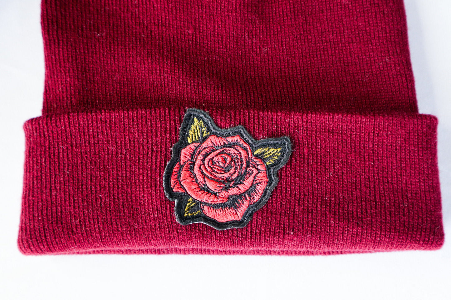 Rose Embroidered Beanie Hat
