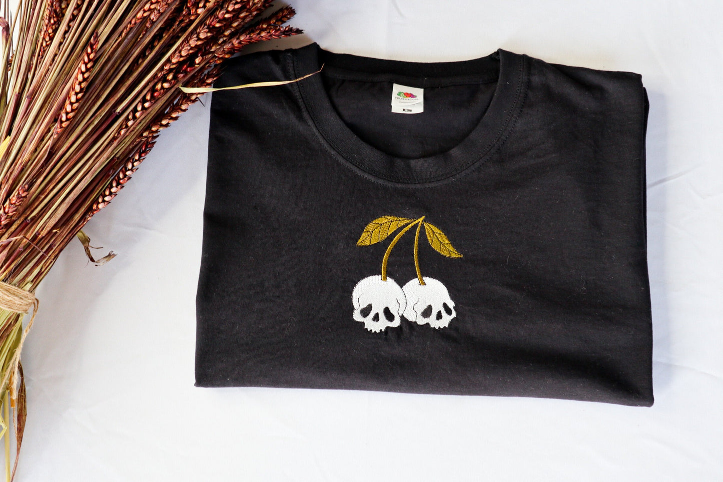 Skull Cherry Embroidered T-Shirt