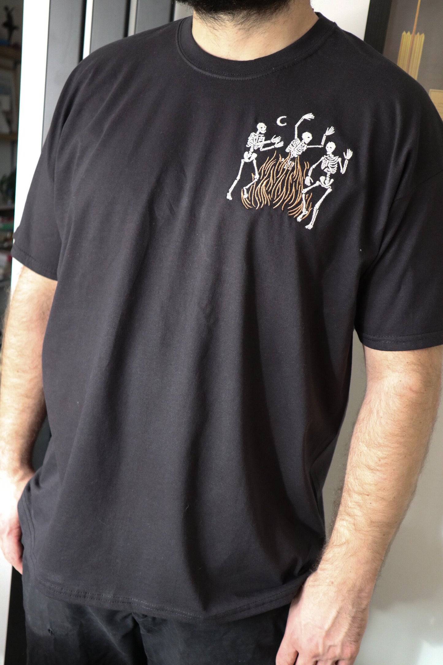 Skeleton Fire Embroidered T-Shirt