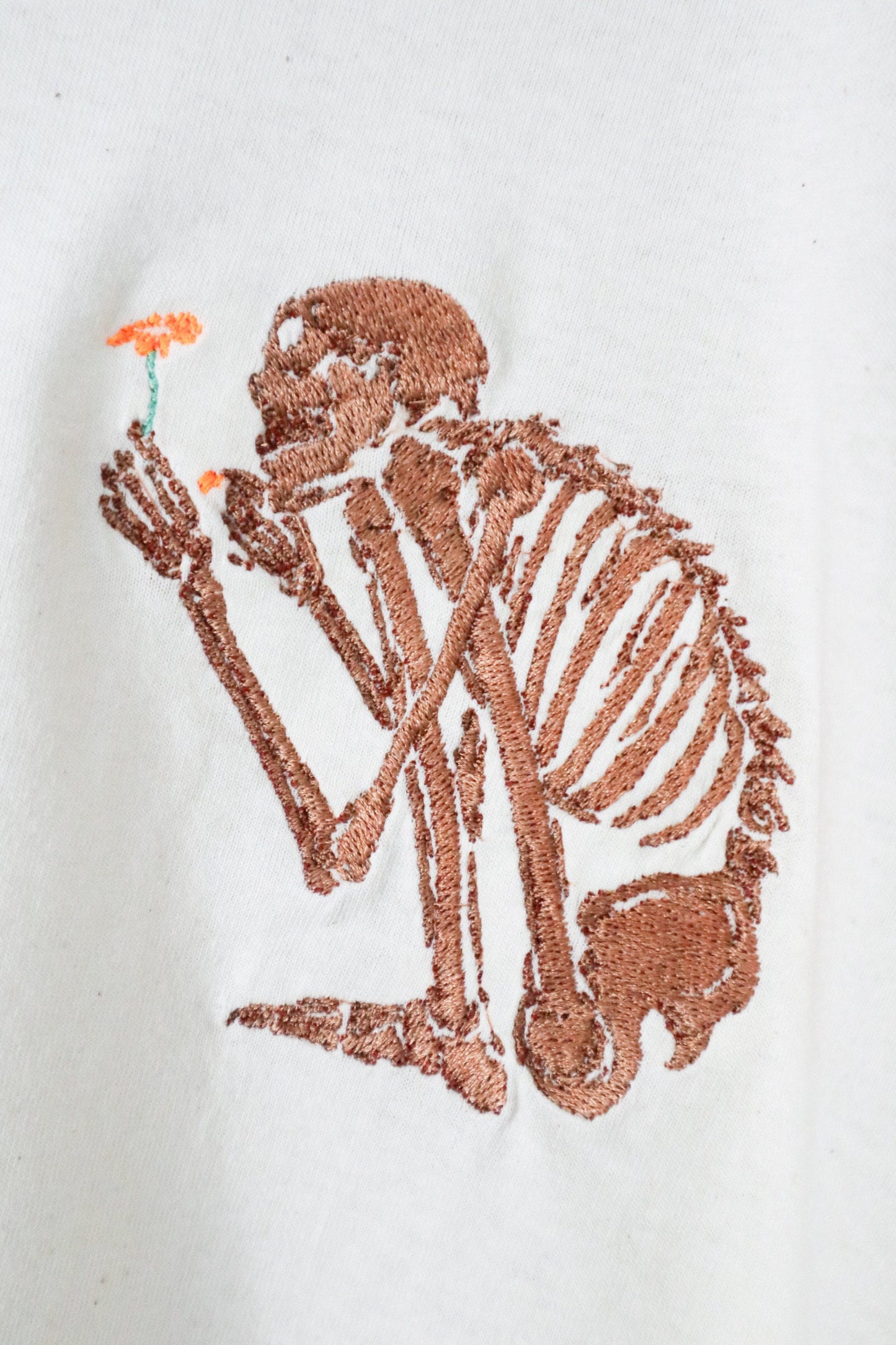 Skeleton Flower Embroidered T-Shirt