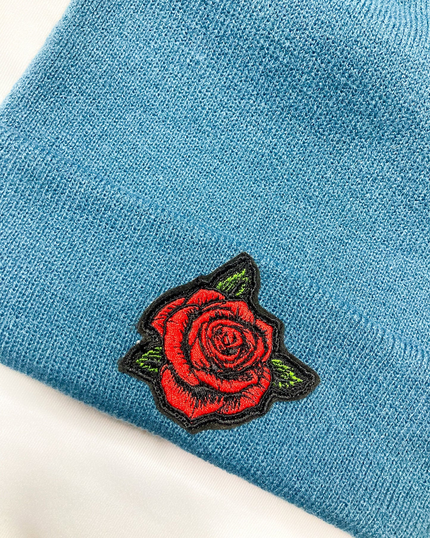 Rose Embroidered Beanie Hat