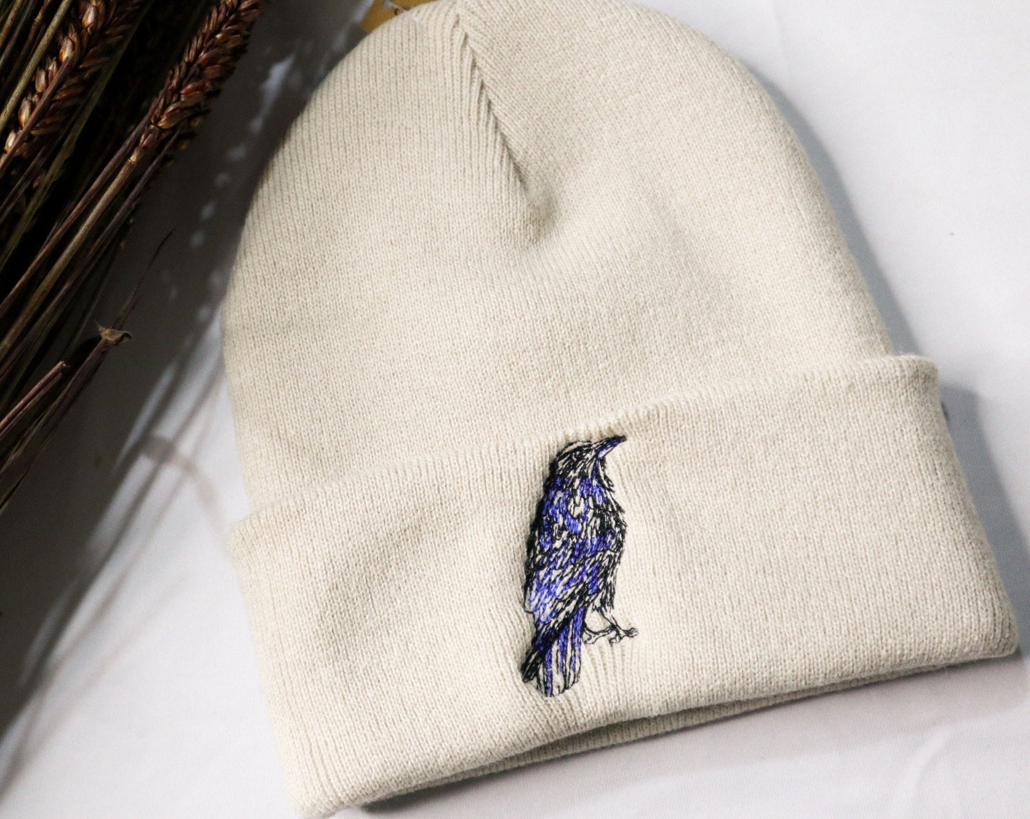 Crow Embroidered Beanie