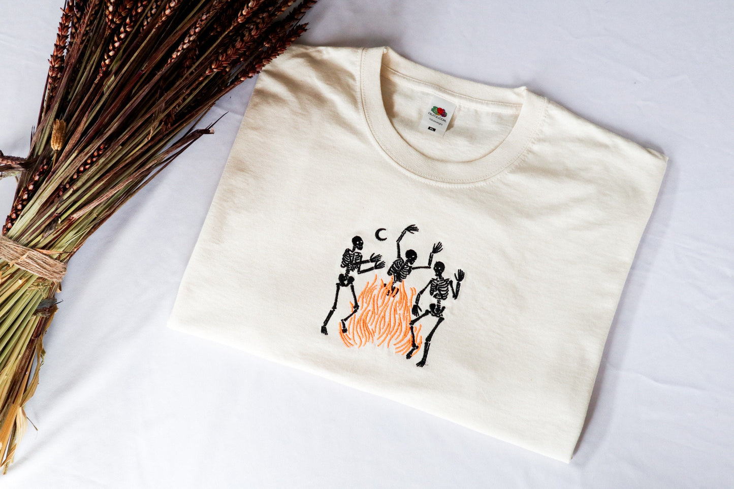 Skeletons Dancing Fire Embroidered T-Shirt