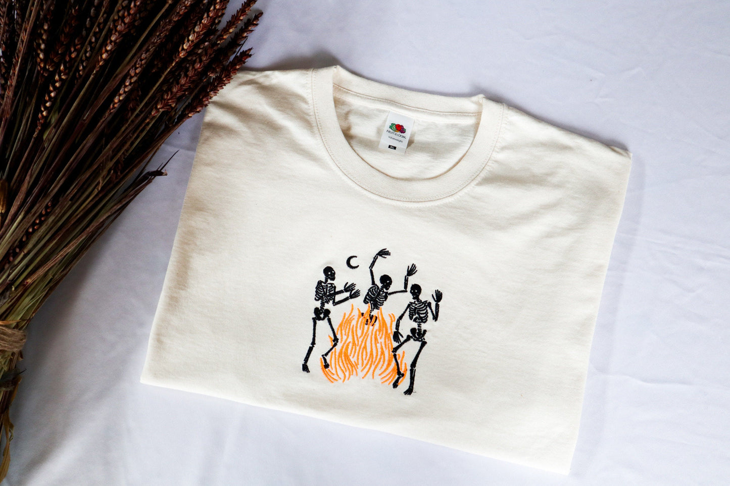 Skeletons Dancing Fire Embroidered T-Shirt