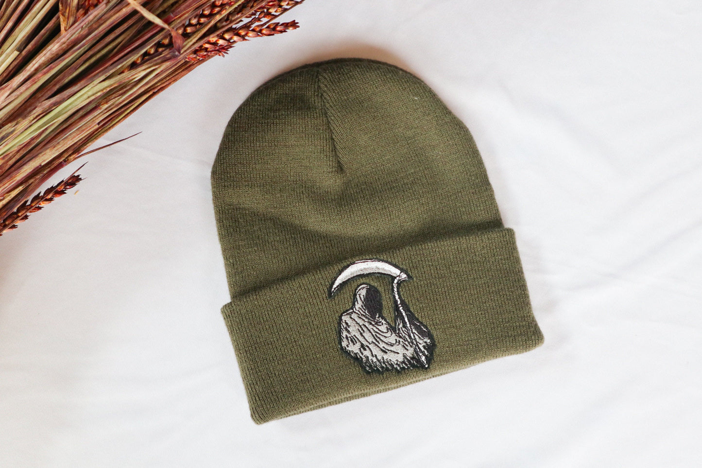 Grim Reaper Embroidered Beanie Hat
