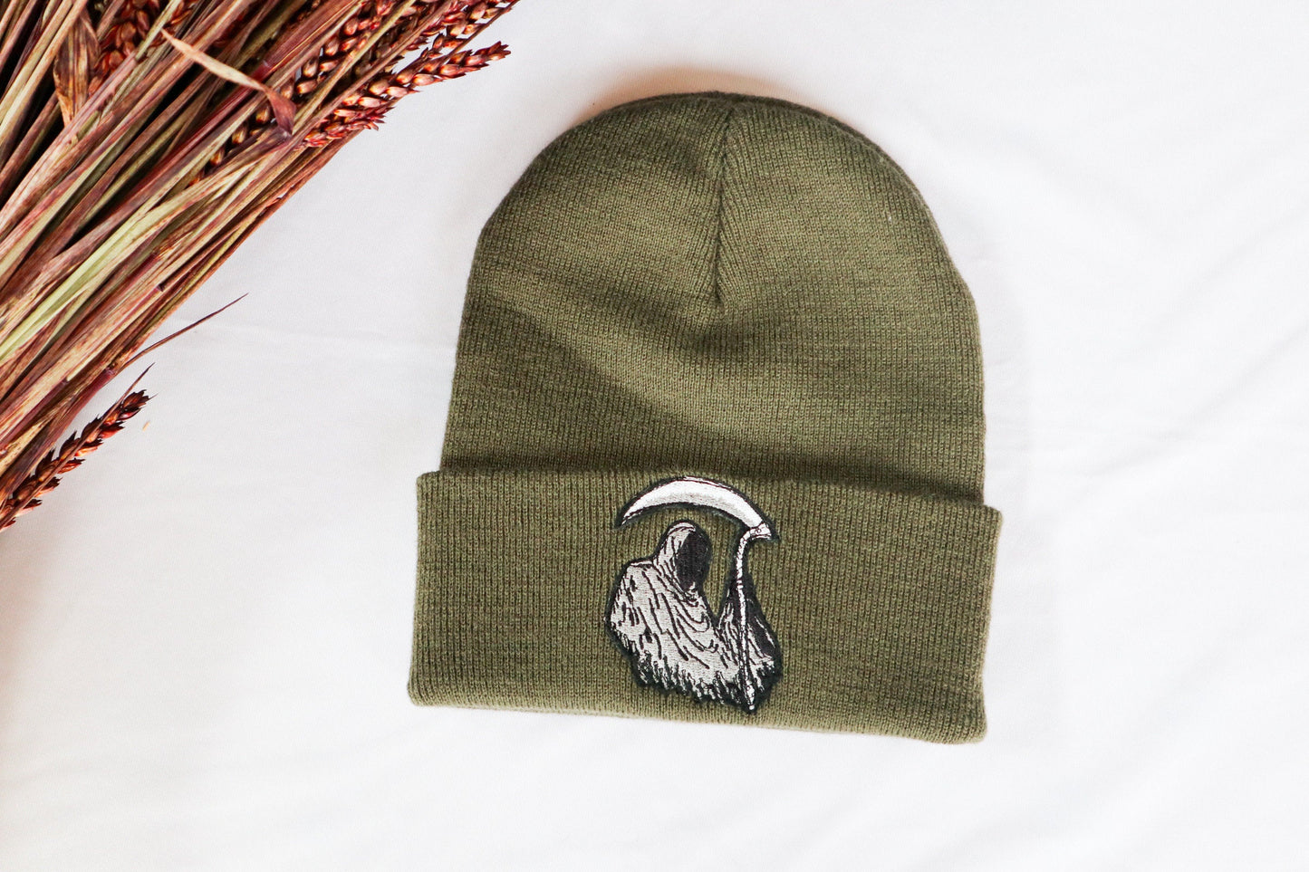 Grim Reaper Embroidered Beanie Hat