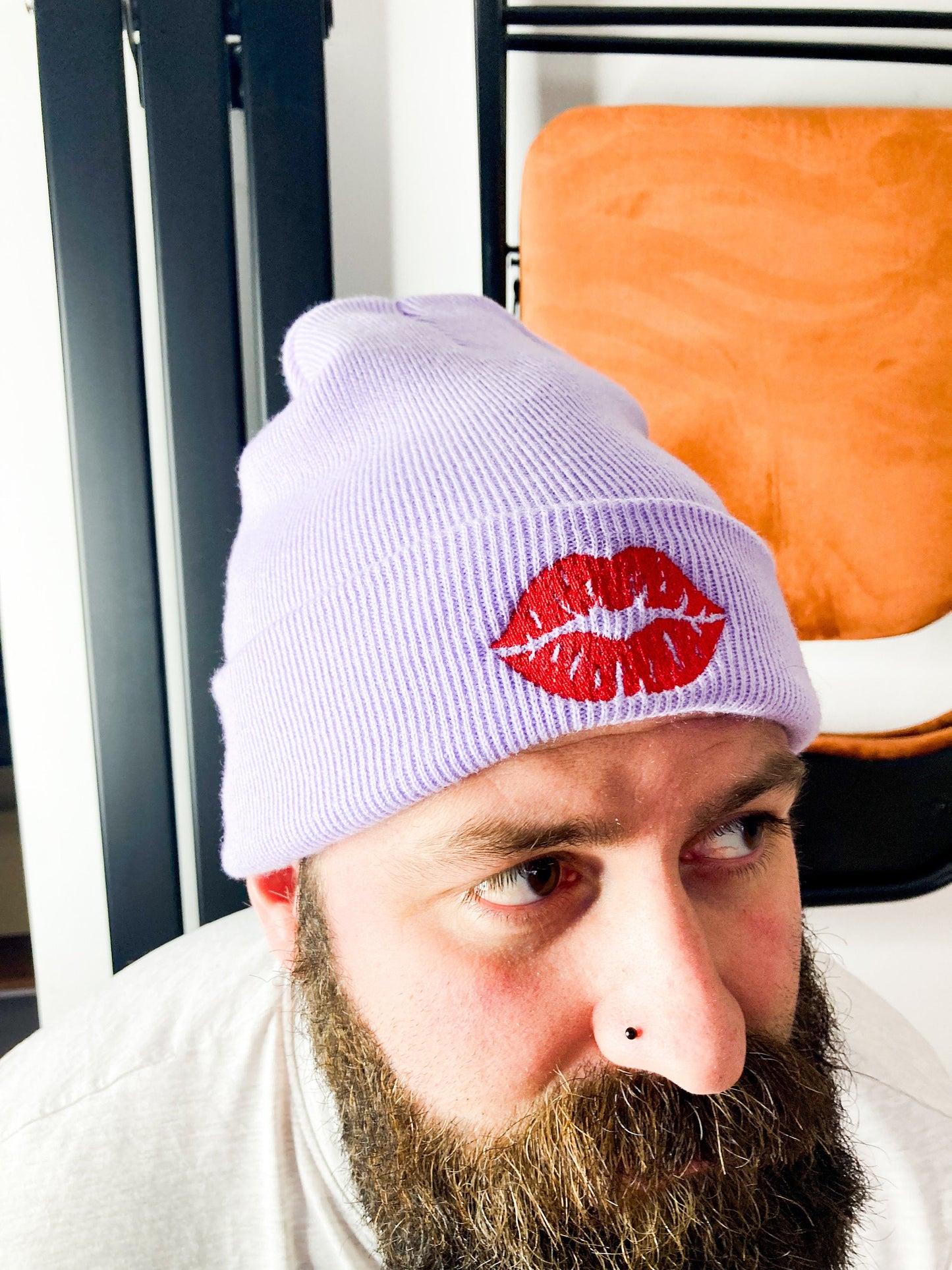 Kiss Embroidered Beanie Hat