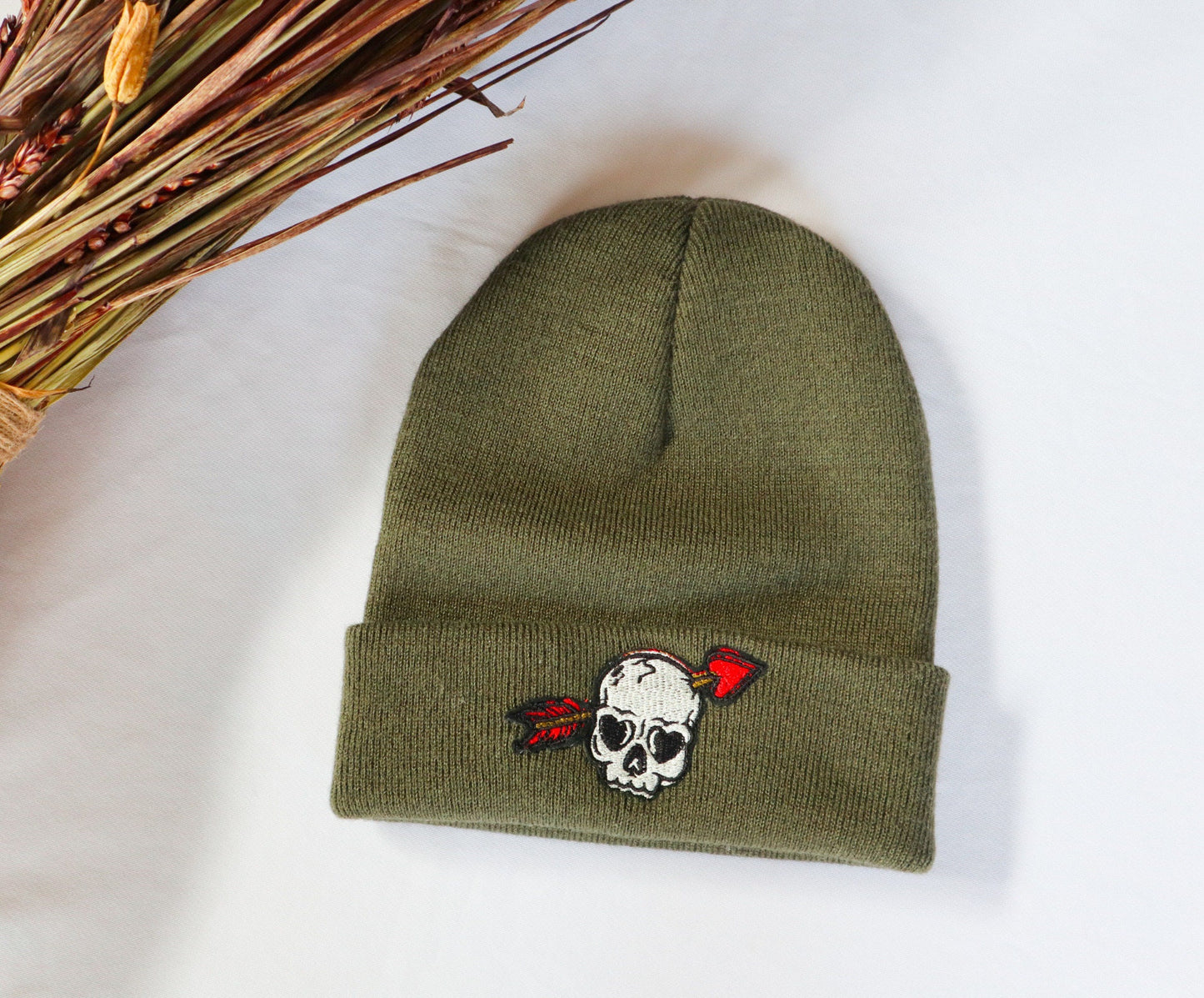 Skull Arrow Embroidered Beanie Hat