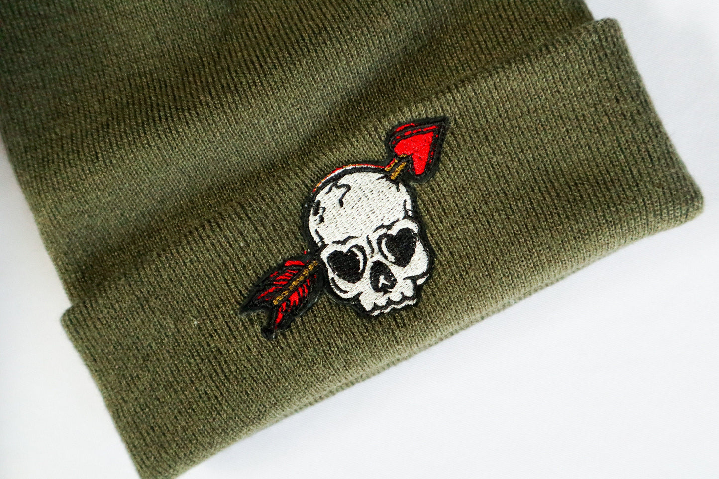 Skull Arrow Embroidered Beanie Hat