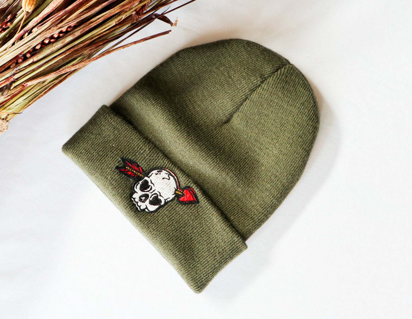 Skull Arrow Embroidered Beanie Hat