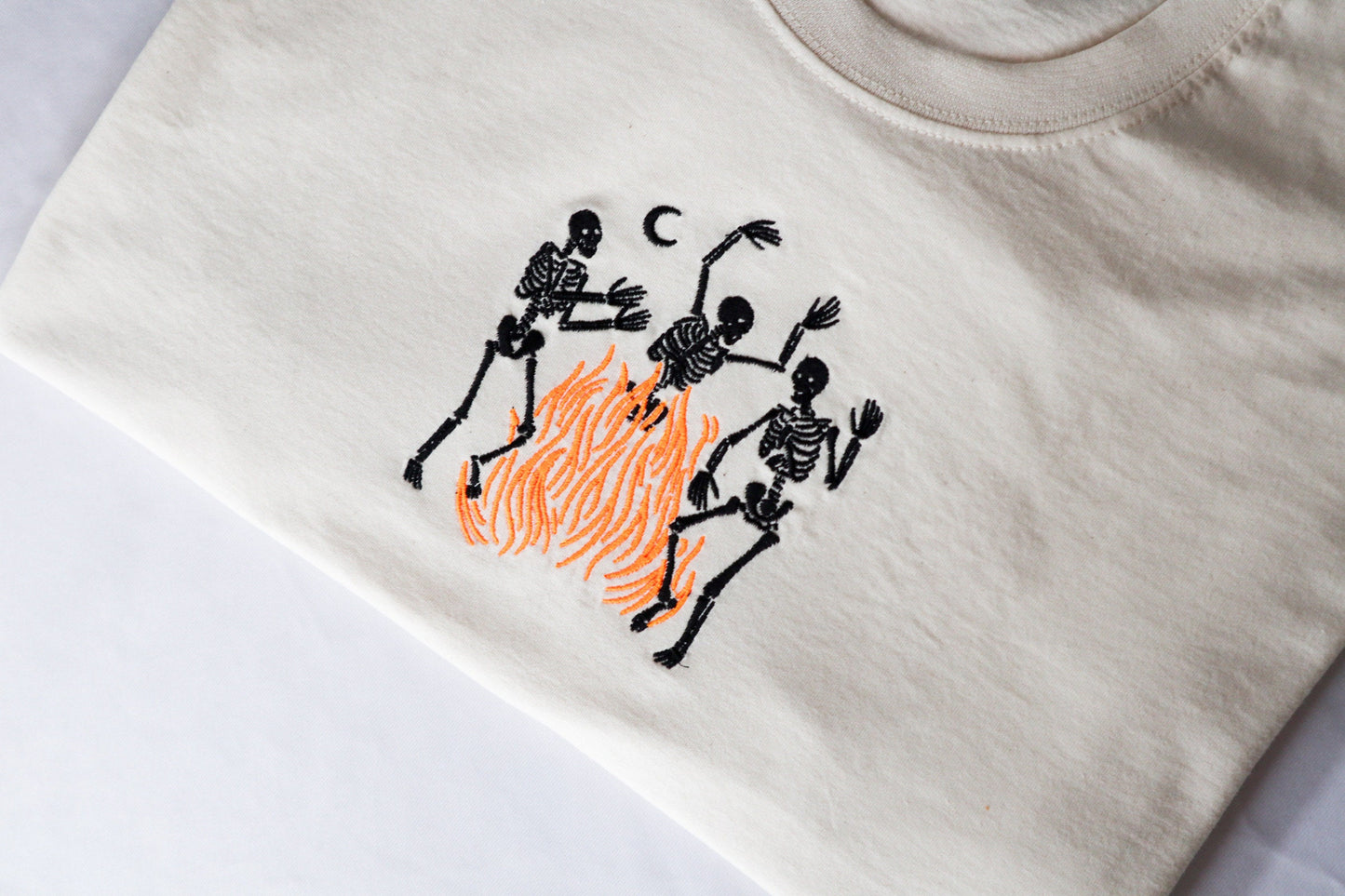 Skeletons Dancing Fire Embroidered T-Shirt