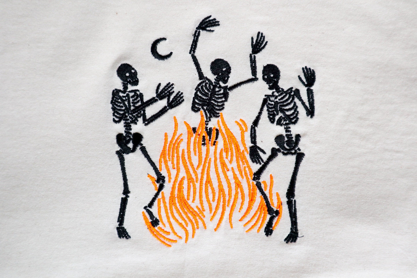 Skeletons Dancing Fire Embroidered T-Shirt