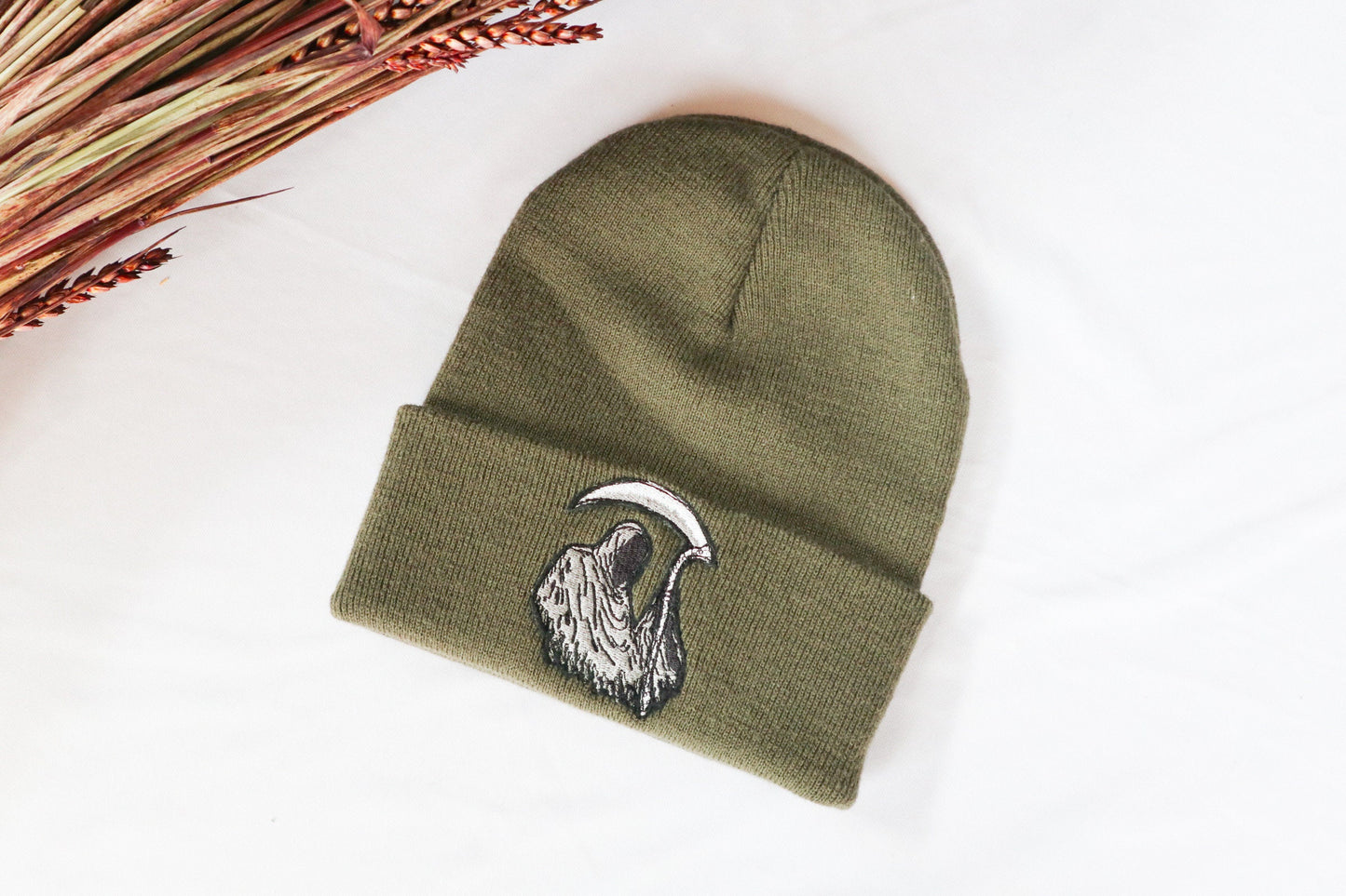 Grim Reaper Embroidered Beanie Hat