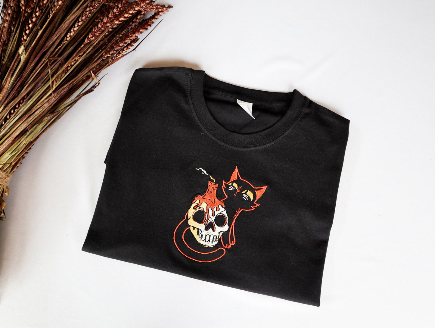 Embroidered Gothic Cat T-Shirt