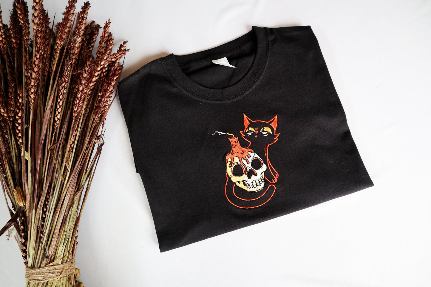 Embroidered Gothic Cat T-Shirt