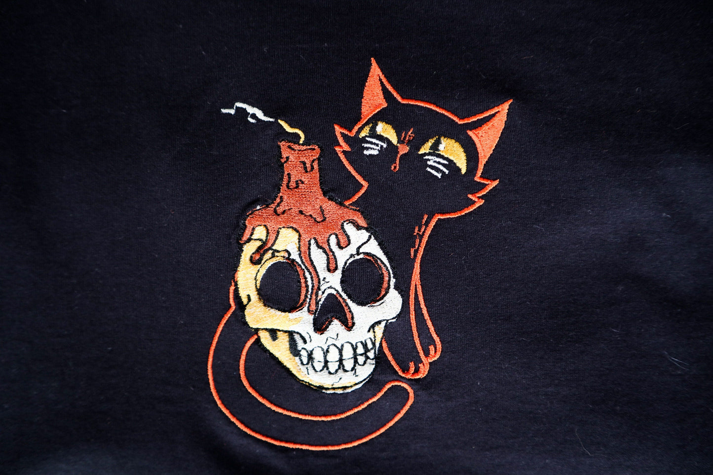 Embroidered Gothic Cat T-Shirt