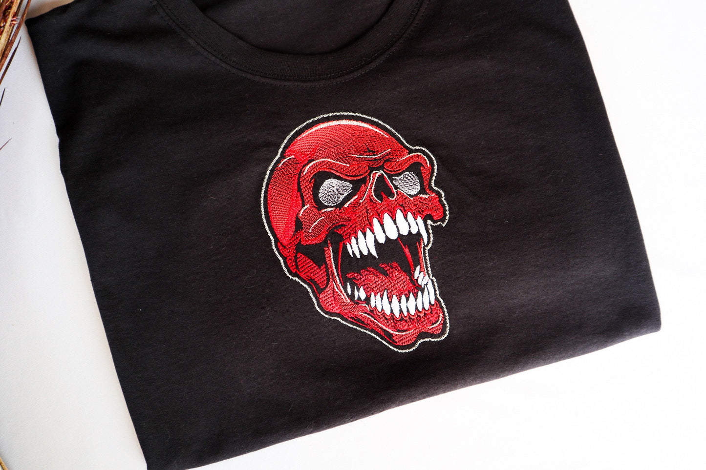 Red Skull Embroidered T-Shirt