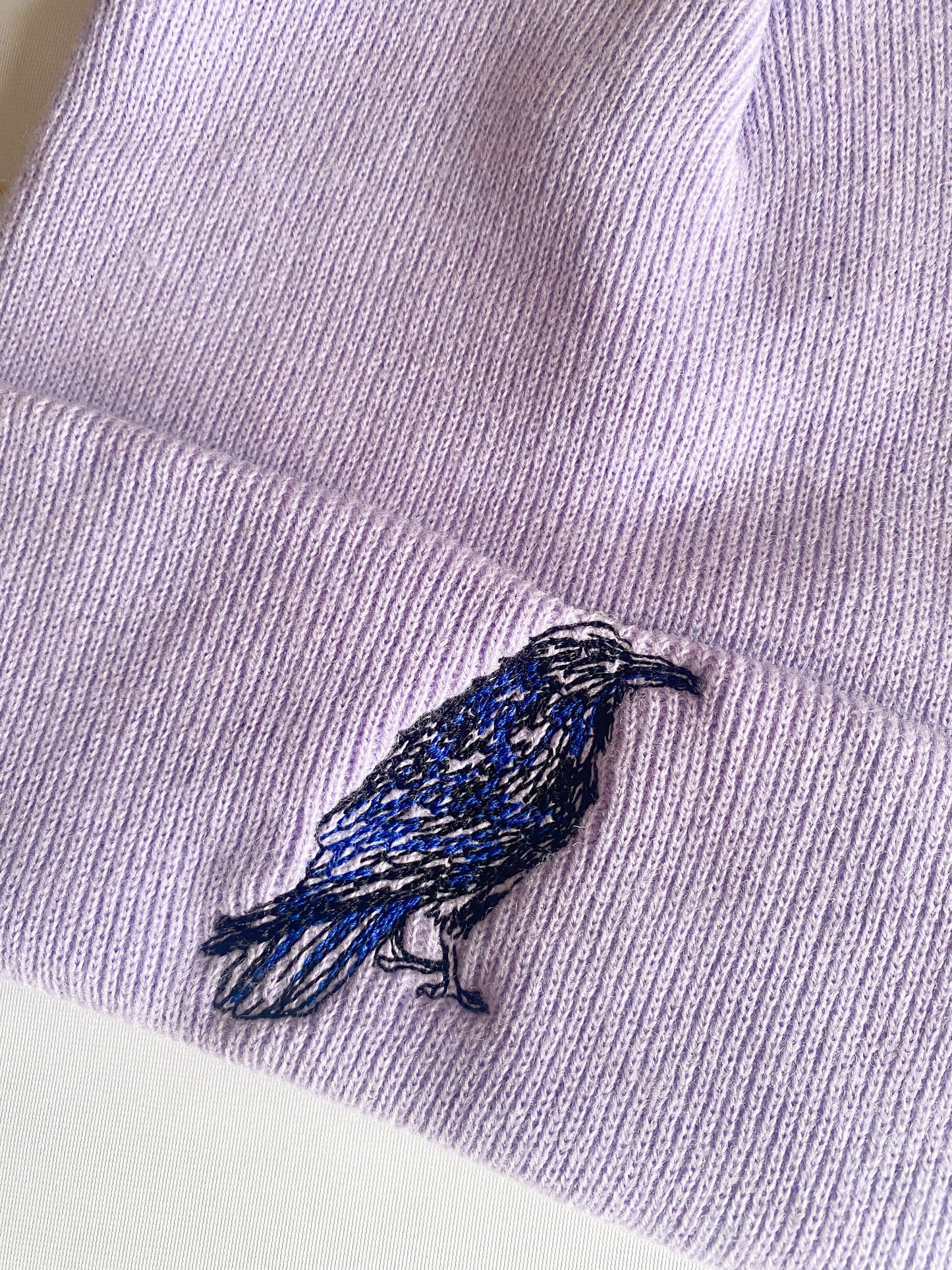 Crow Embroidered Beanie Hat