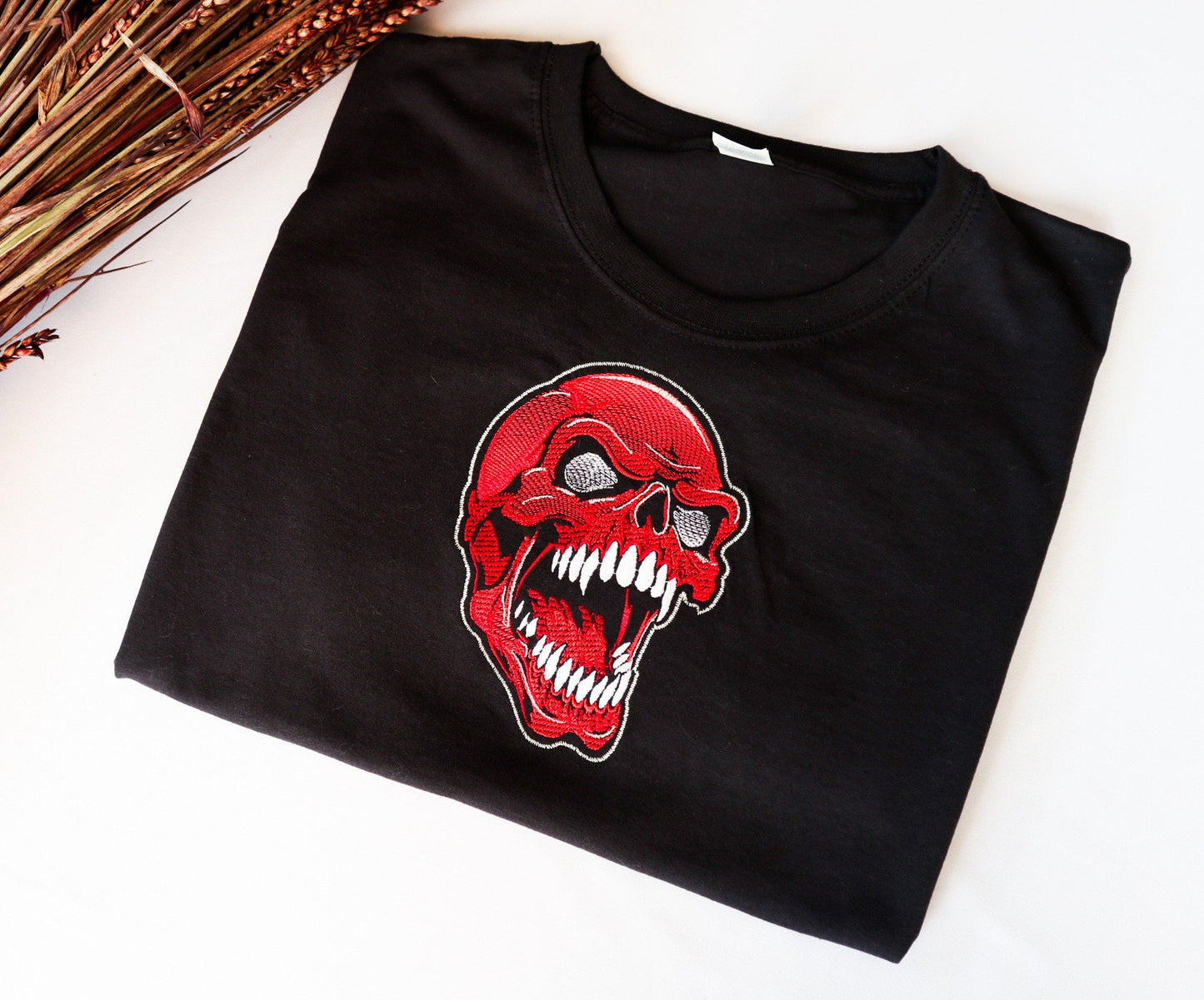 Red Skull Embroidered T-Shirt