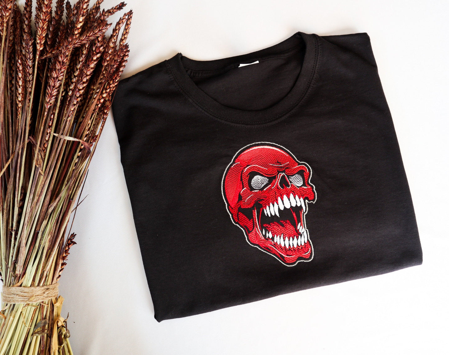 Red Skull Embroidered T-Shirt