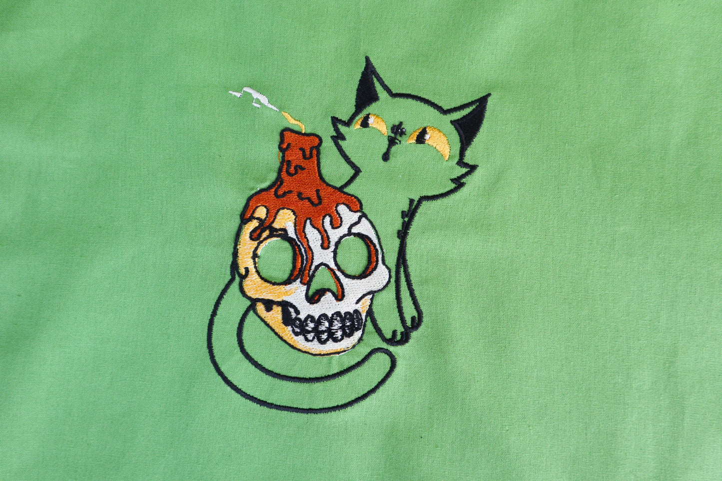 Cat And Skull Embroidered Tote Bag