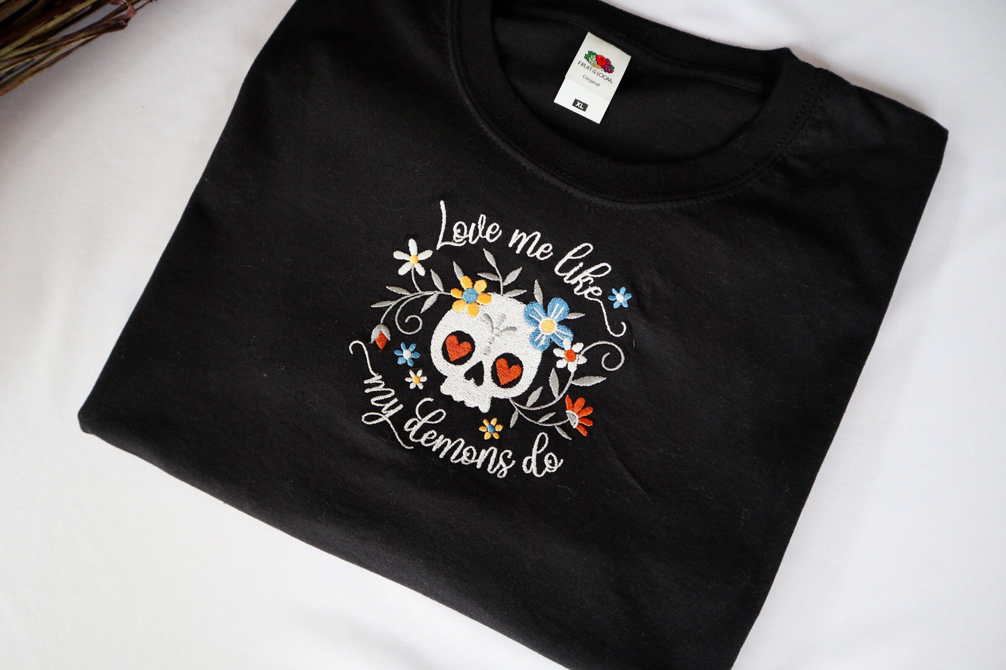 Love Me Like My Demons Do Embroidered T-Shirt