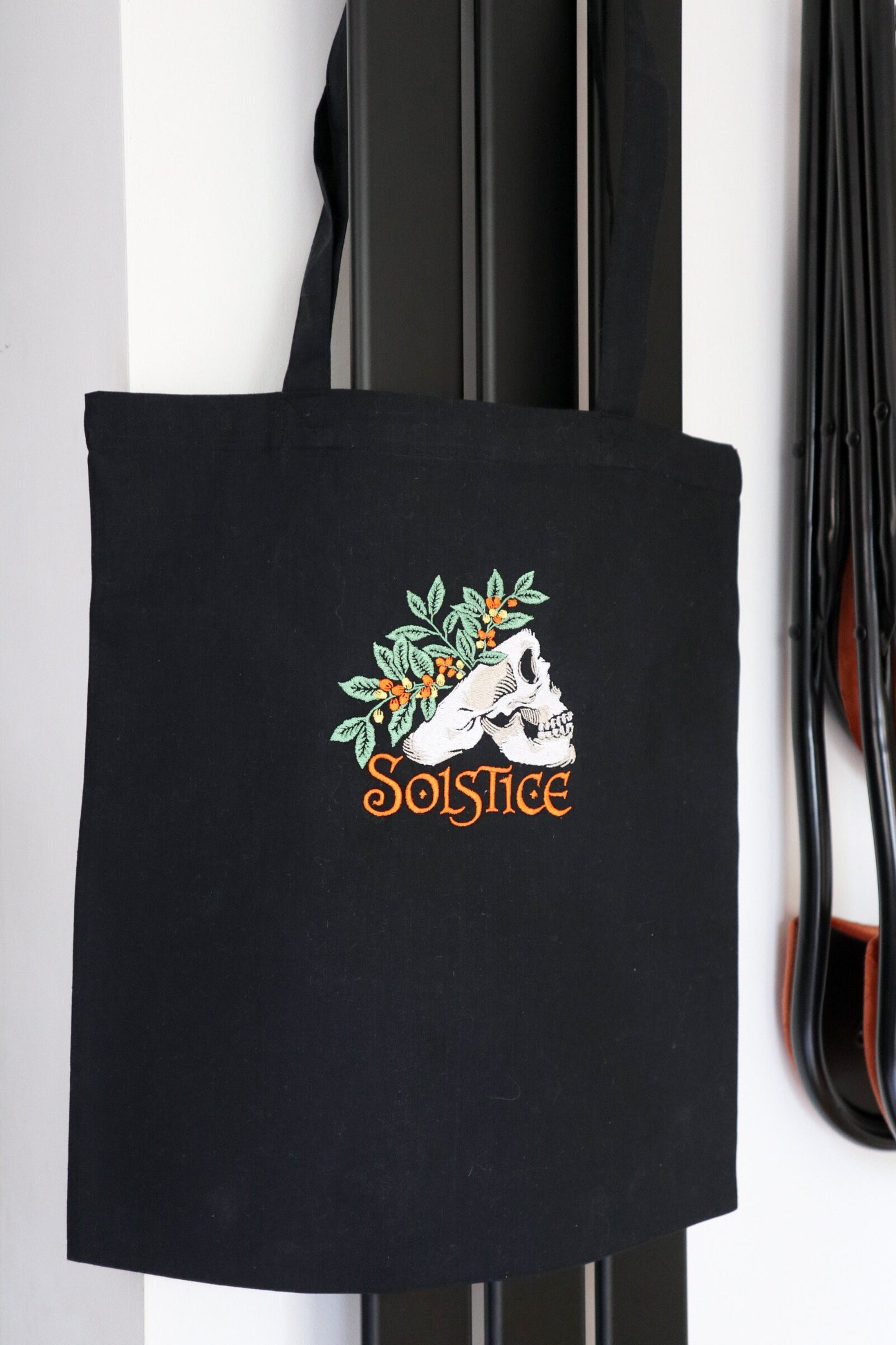 Skull Solstice Embroidered Tote Bag