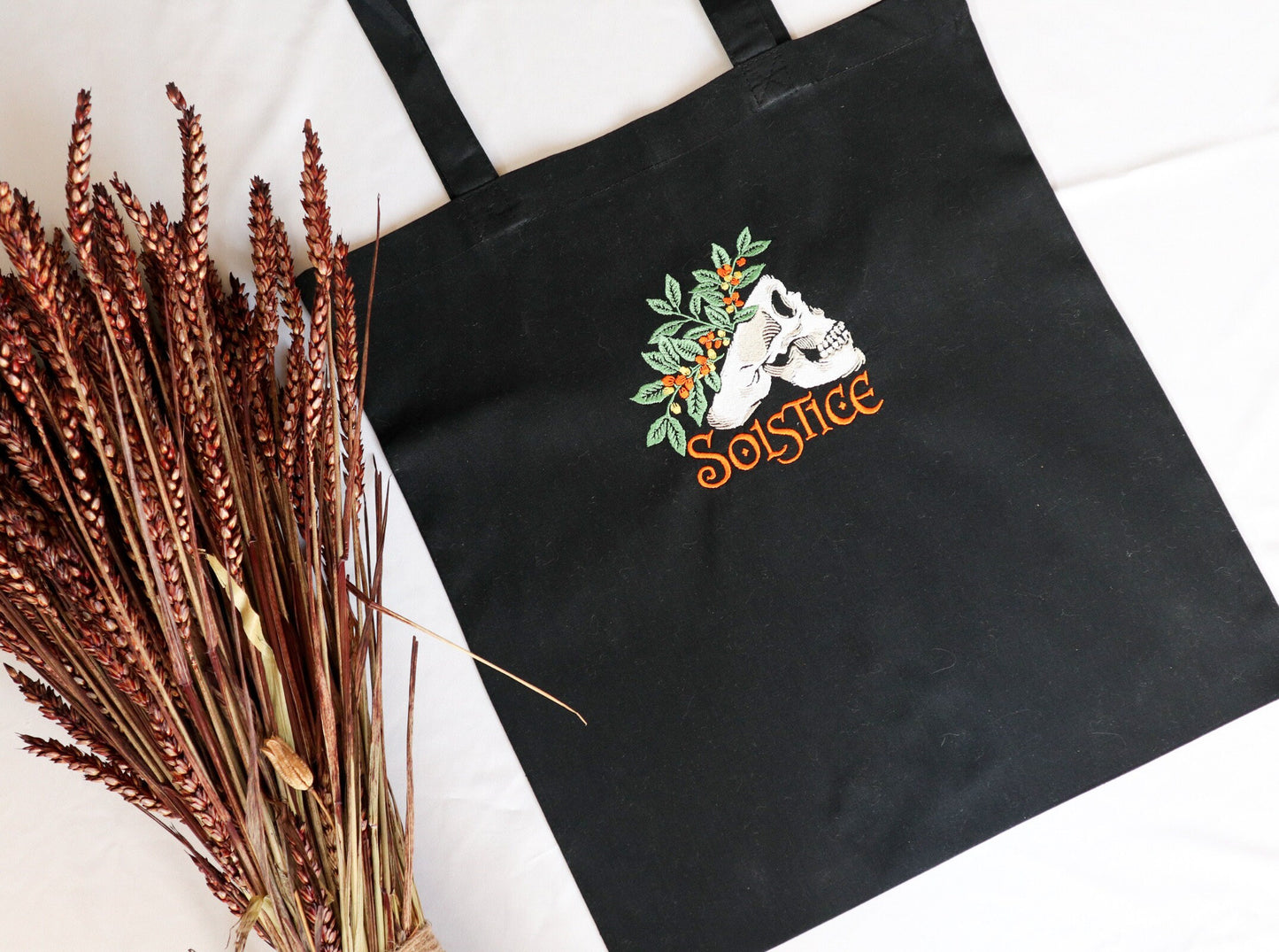 Skull Solstice Embroidered Tote Bag