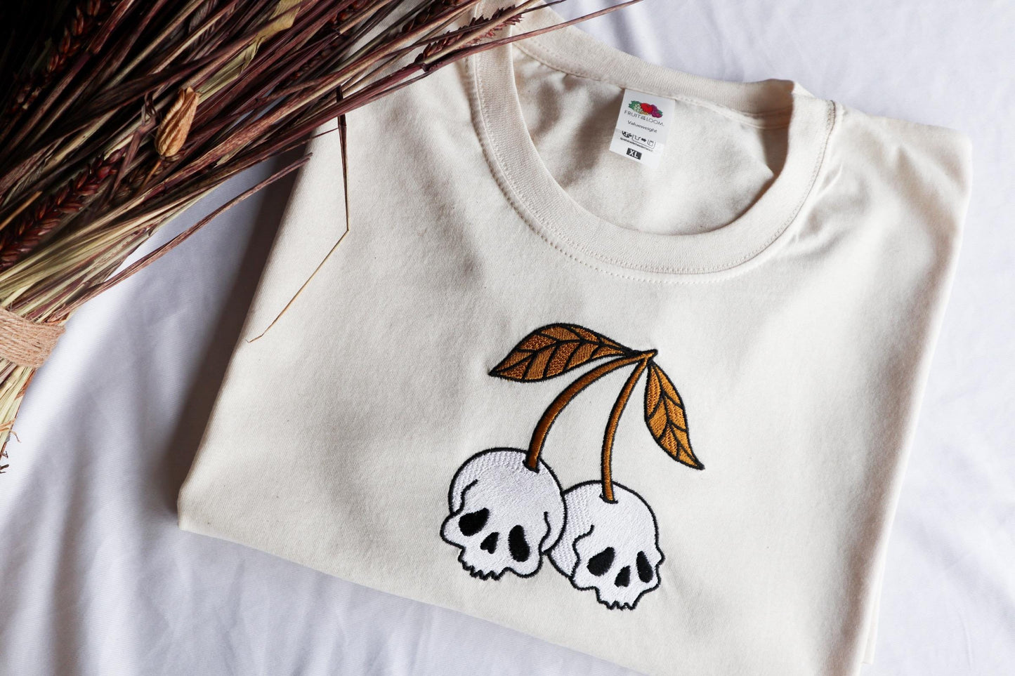 Skull Cherry Embroidered T-Shirt