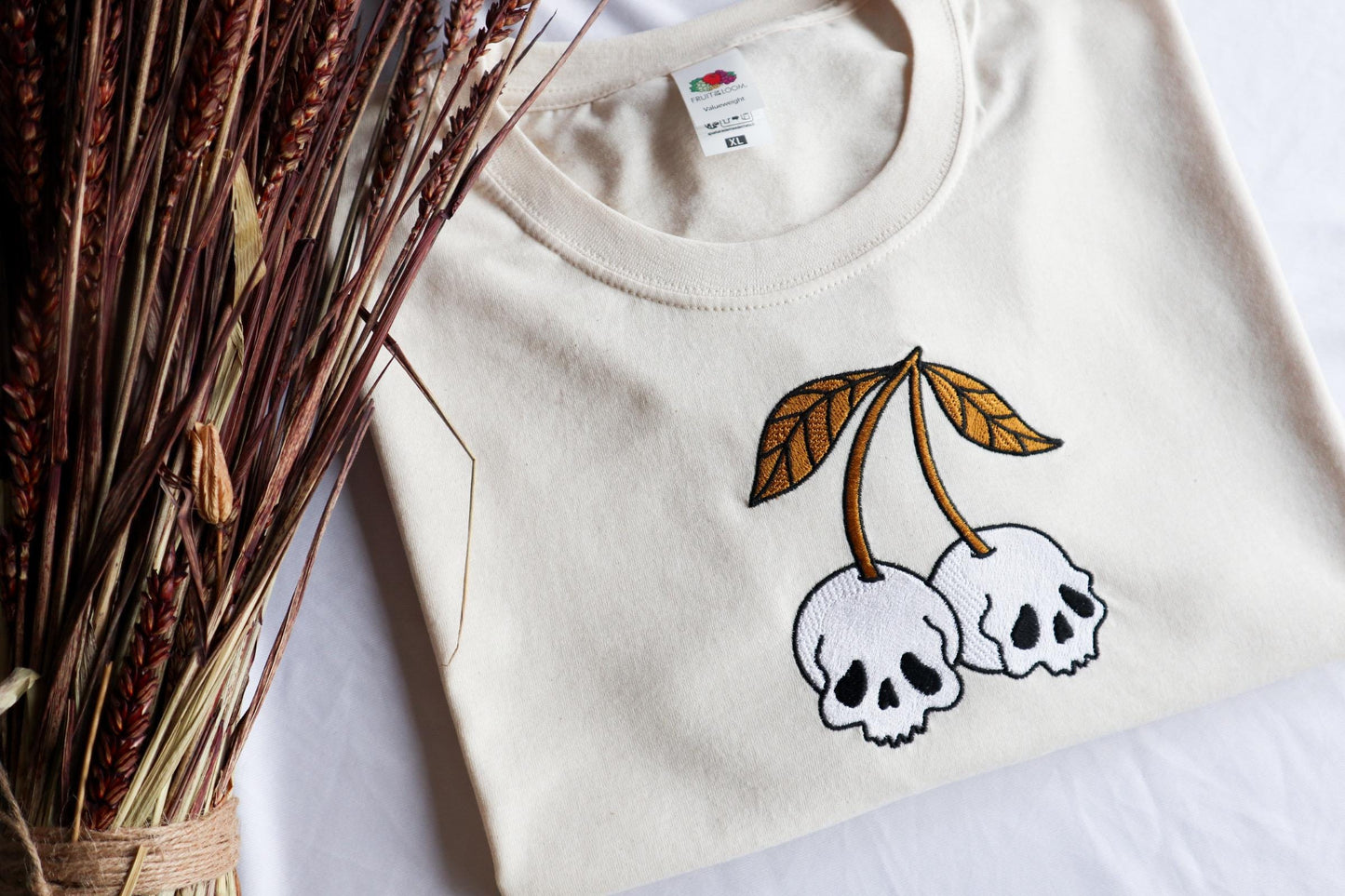 Skull Cherry Embroidered T-Shirt