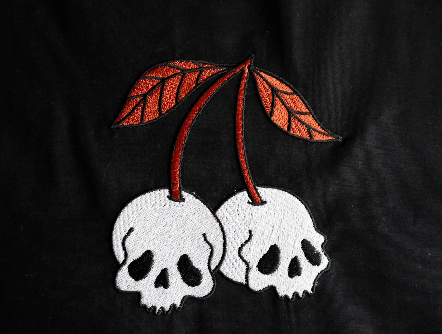 Skull Cherry Embroidered Tote Bag
