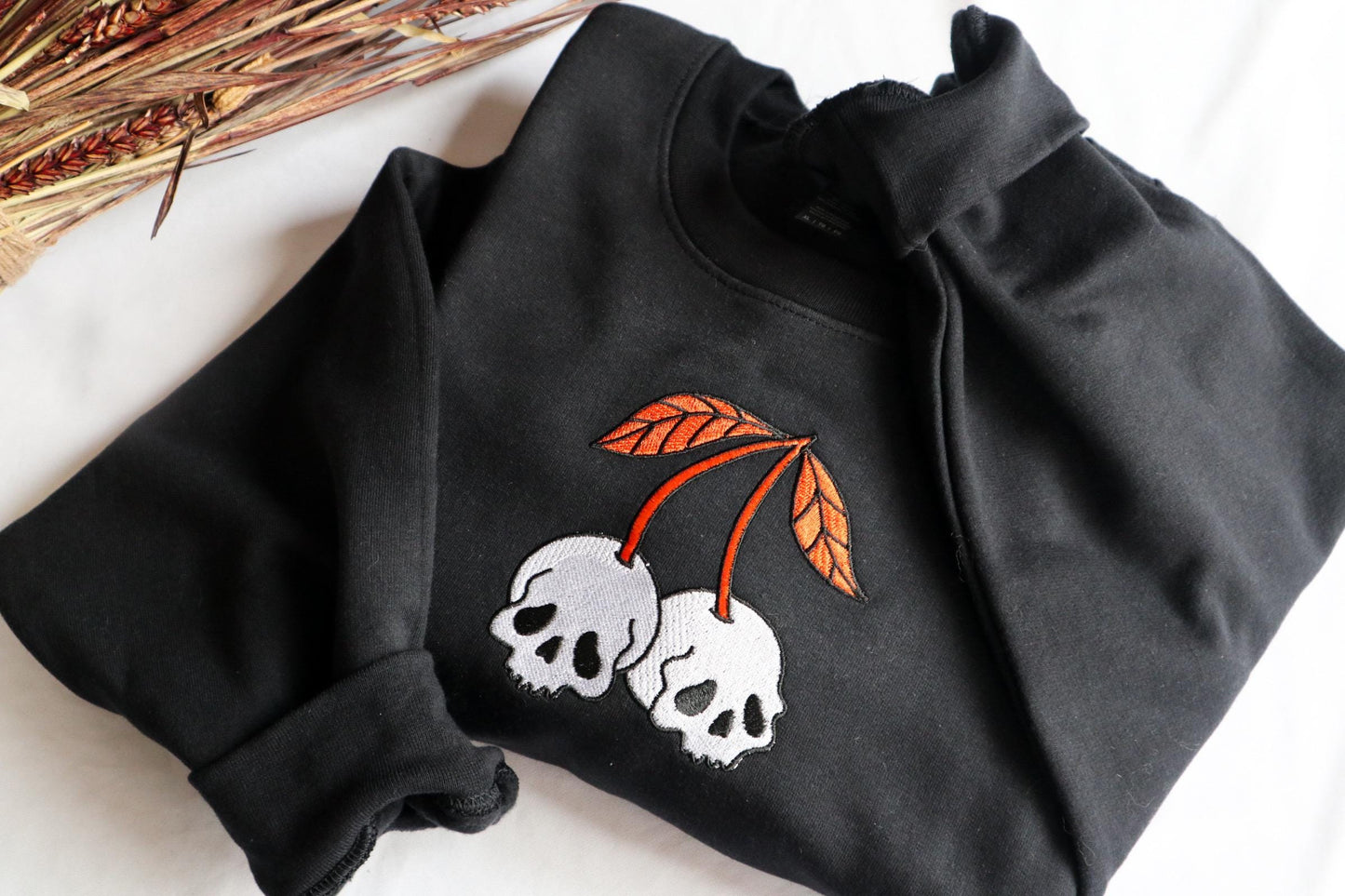 Skull Cherry Embroidered Sweatshirt