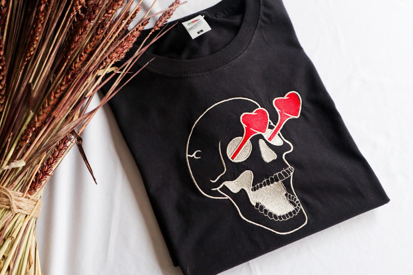 Skull Heart Eyes Embroidered T-Shirt