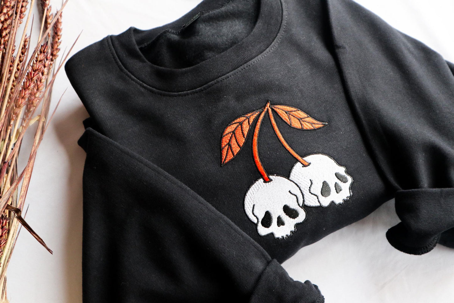 Skull Cherry Embroidered Sweatshirt