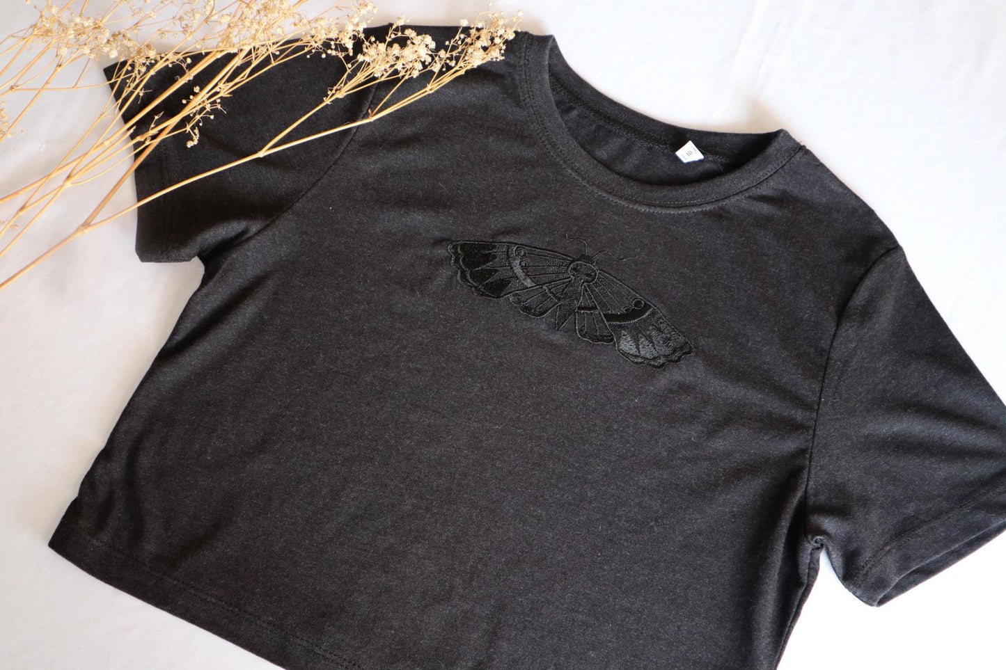 Death Moth Embroidered Cropped T-Shirt