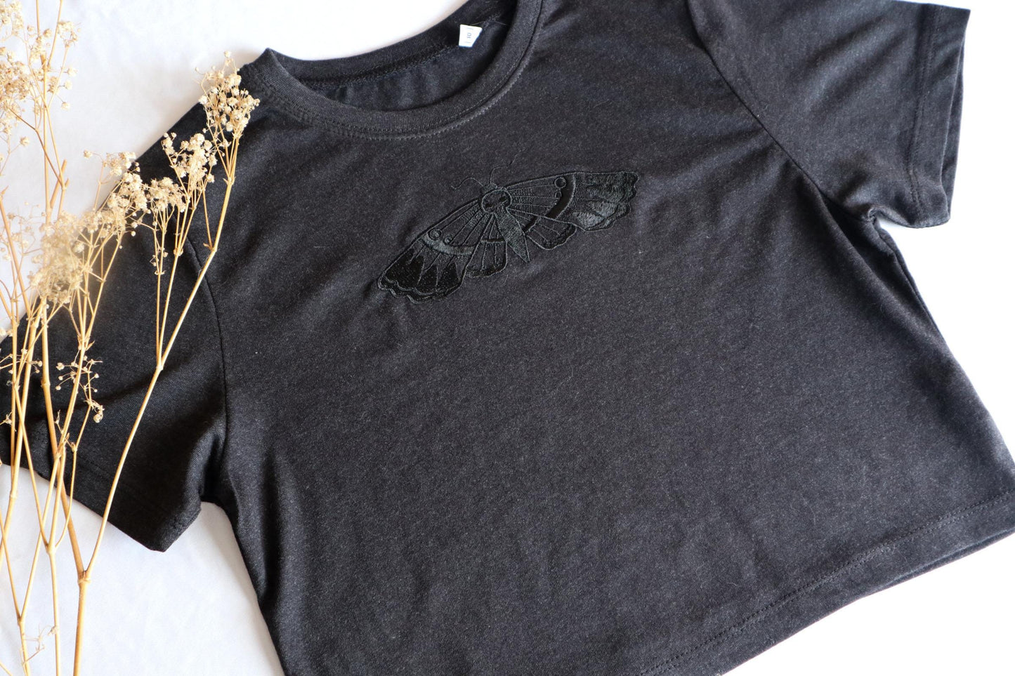 Death Moth Embroidered Cropped T-Shirt