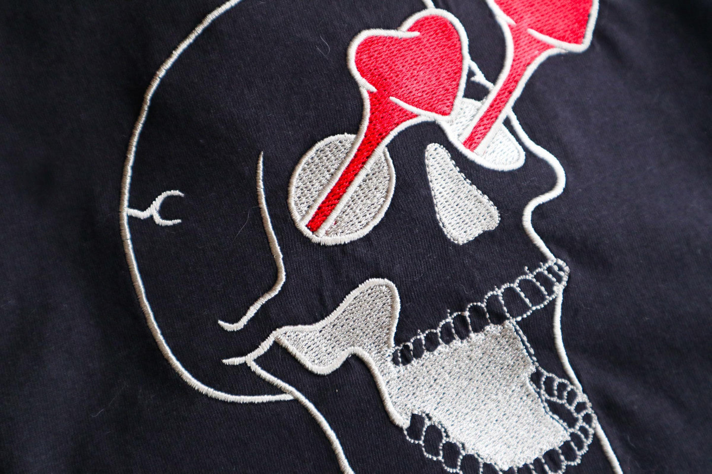 Skull Heart Eyes Embroidered T-Shirt