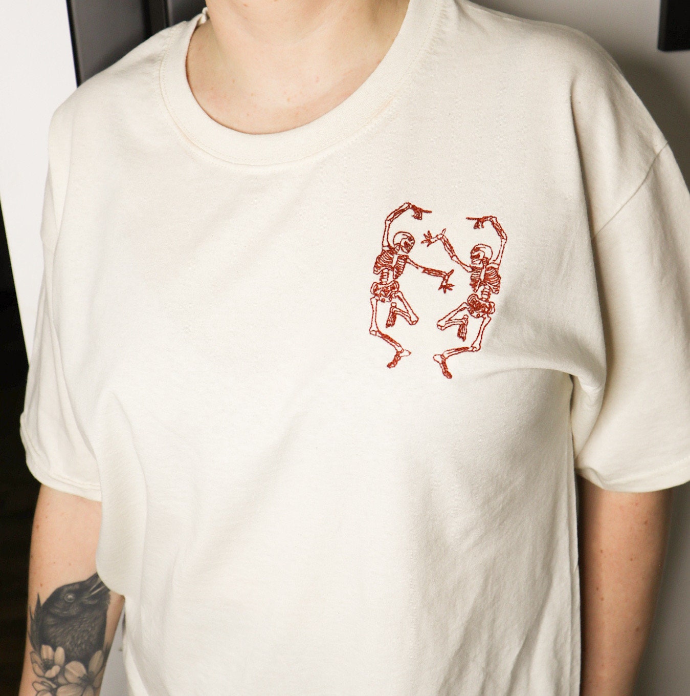 Dancing Skeleton Embroidered T-Shirt
