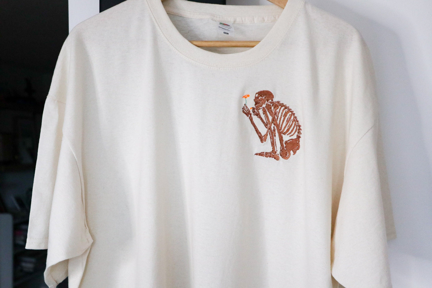 Skeleton Flower Embroidered T-Shirt