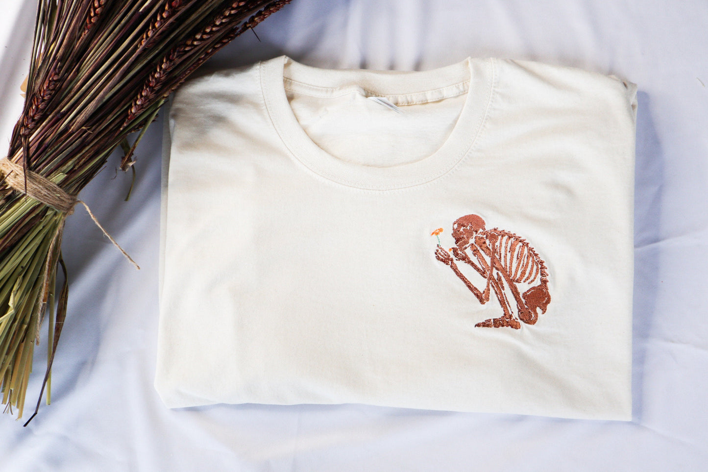 Skeleton Flower Embroidered T-Shirt
