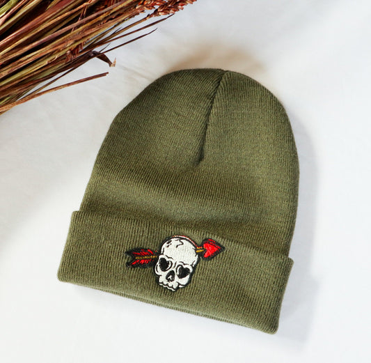 Skull Arrow Embroidered Beanie Hat