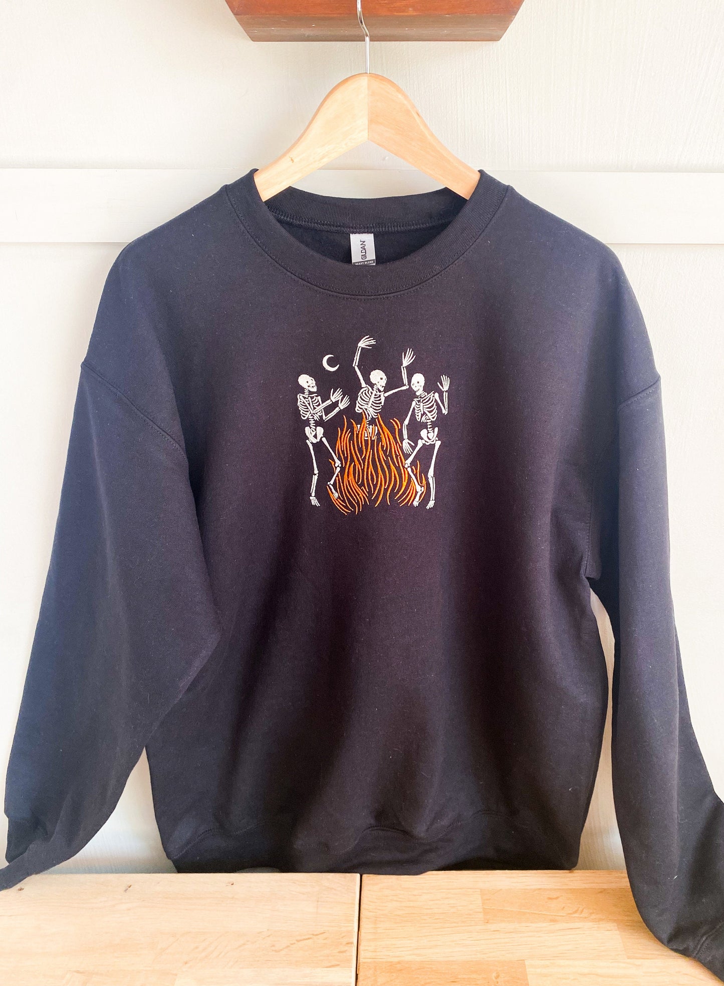 Dancing Fire Skeletons Embroidered Sweatshirt