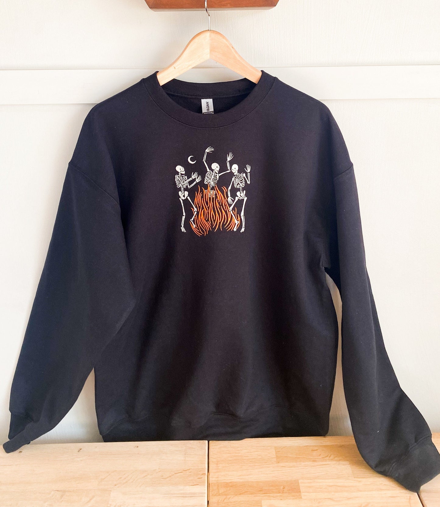 Dancing Fire Skeletons Embroidered Sweatshirt